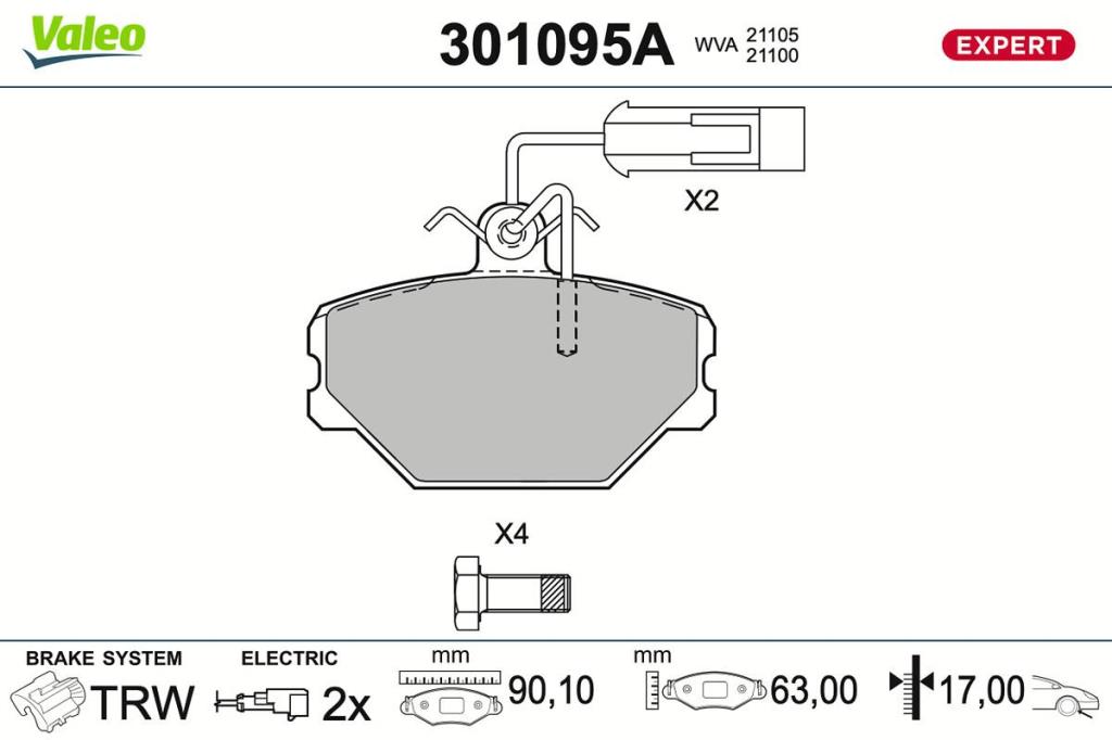 Jogo de 4 pastilhas de travão VALEO ref. 301095A